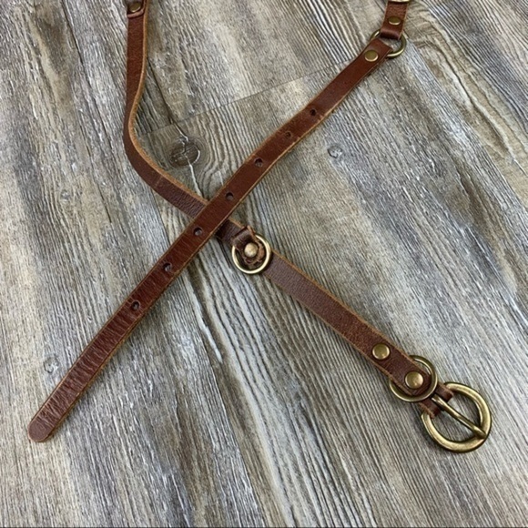 Brown Leather Brass Tone Hardware Belt - Picture 10 of 12